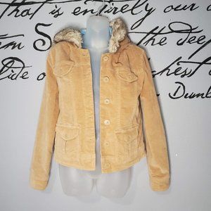 Aeropostale Faux Fur Hooded Cropped Light Tan Jacket, M